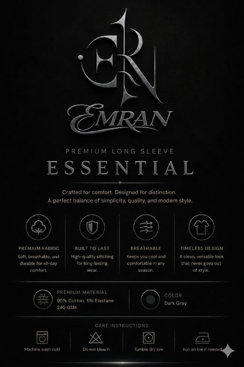 EMRAN Premium Long Sleeve Collection- Black & Dark Grey Edition